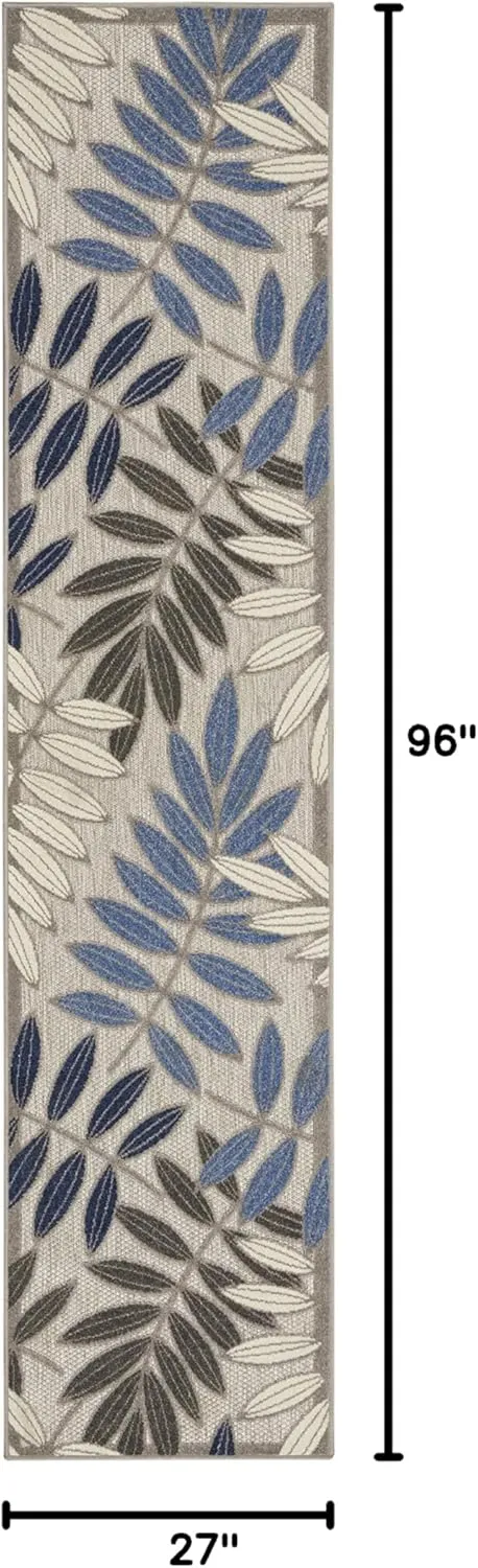 Nourison Aloha Indoor/Outdoor Grey/Blue 2'3" x 8' Area Rug, Easy Cleaning, Non Shedding, Bed Room, Living Room, Dining Room, Backyard, Deck, Patio (2x8)