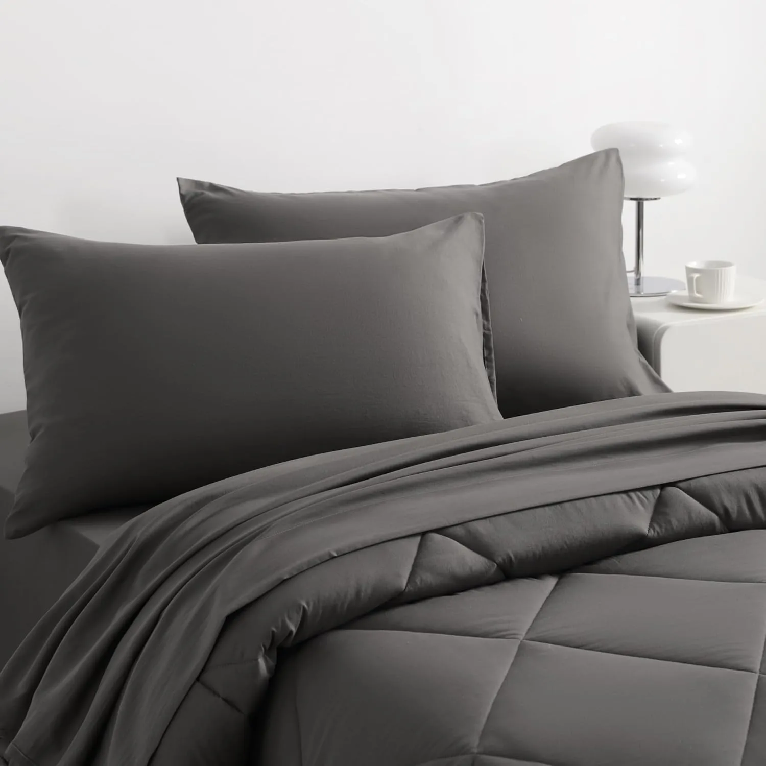 NTBAY Twin Comforter Set with Sheets, 5 Pieces Soft and Breathable Twin Bedding Set, Twin Bed in a Bag, Down Alternative Comforter Set Solid Color All Season, Kids Bedding Set, Dark Grey