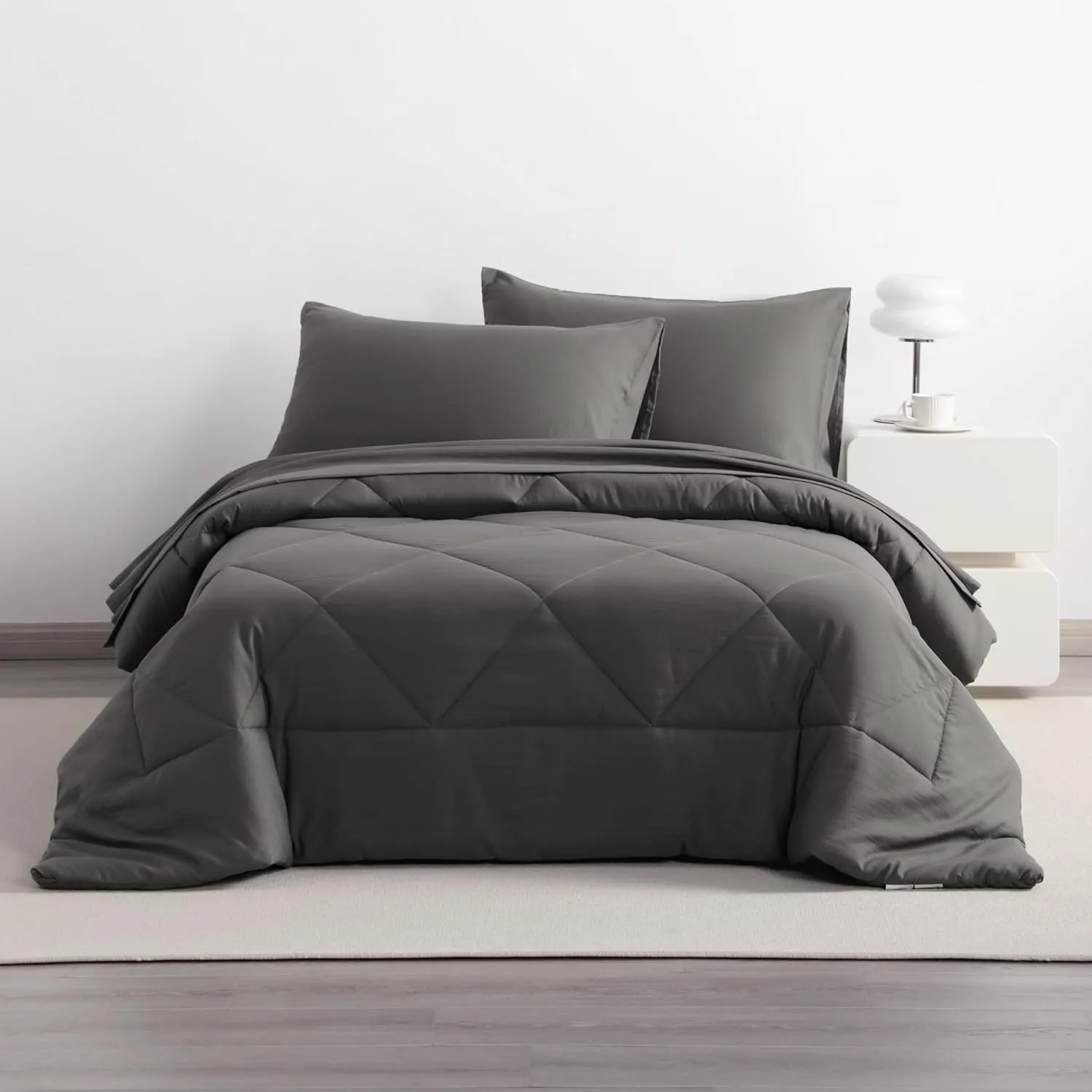NTBAY Twin Comforter Set with Sheets, 5 Pieces Soft and Breathable Twin Bedding Set, Twin Bed in a Bag, Down Alternative Comforter Set Solid Color All Season, Kids Bedding Set, Dark Grey