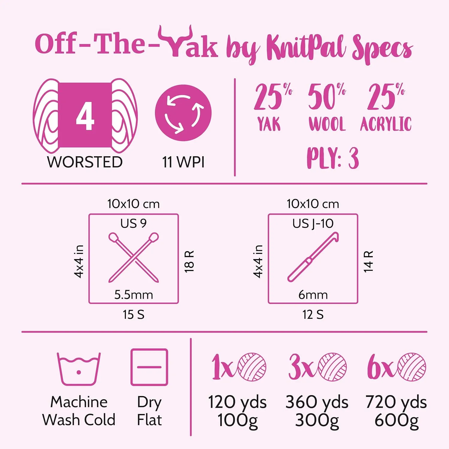 Off-The-Yak Wool Yarn for Crocheting, 3 Skeins, 360Yds/300G, Free Patterns - Wool Acrylic Blend Yarn for Knitting - #4 Medium Worsted Weight - Anchor Gray