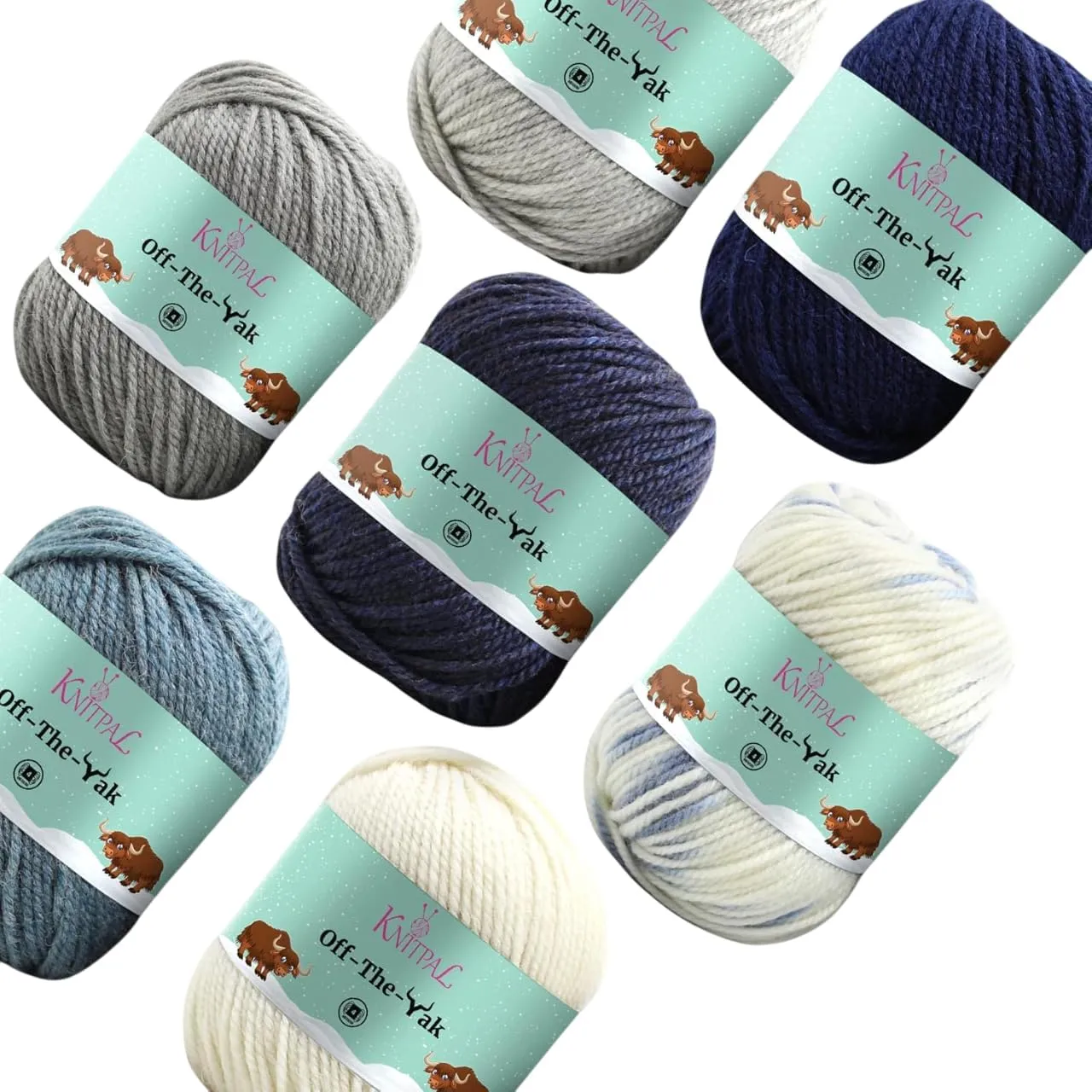 Off-The-Yak Wool Yarn for Crocheting, 7 Skeins, 840Yds/700G, Free Patterns - Wool Acrylic Blend Yarn for Knitting - #4 Medium Worsted Weight - Blue Pack