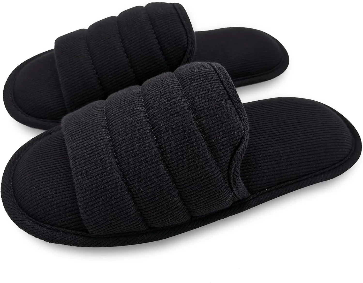 ofoot Mens Cotton Open Toe House Flat Slippers,Male Breathable Summer Indoor Slides, Memory Foam Anti Slip Sole