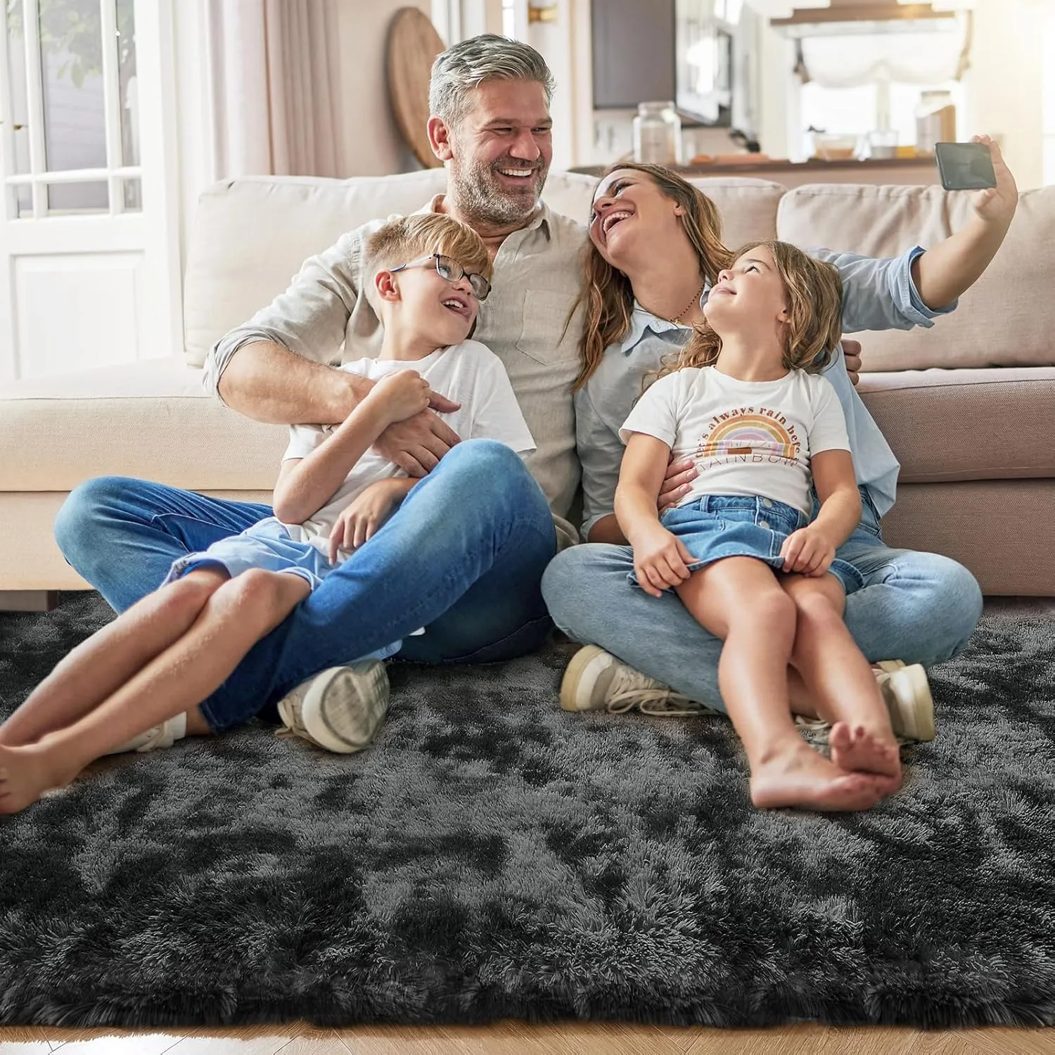 OPPODREAM Area Rug for Living Room, Ultra Soft Nursery Rugs for Bedrooms, 4x6 Fluffy Kids Carpet with 0.6" Thick Non-Slip Backing, Long Pile Shag Carpet, Fuzzy, Shaggy, Tie-dye Black