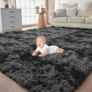 OPPODREAM Area Rug for Living Room, Ultra Soft Nursery Rugs for Bedrooms, 4x6 Fluffy Kids Carpet with 0.6" Thick Non-Slip Backing, Long Pile Shag Carpet, Fuzzy, Shaggy, Tie-dye Black