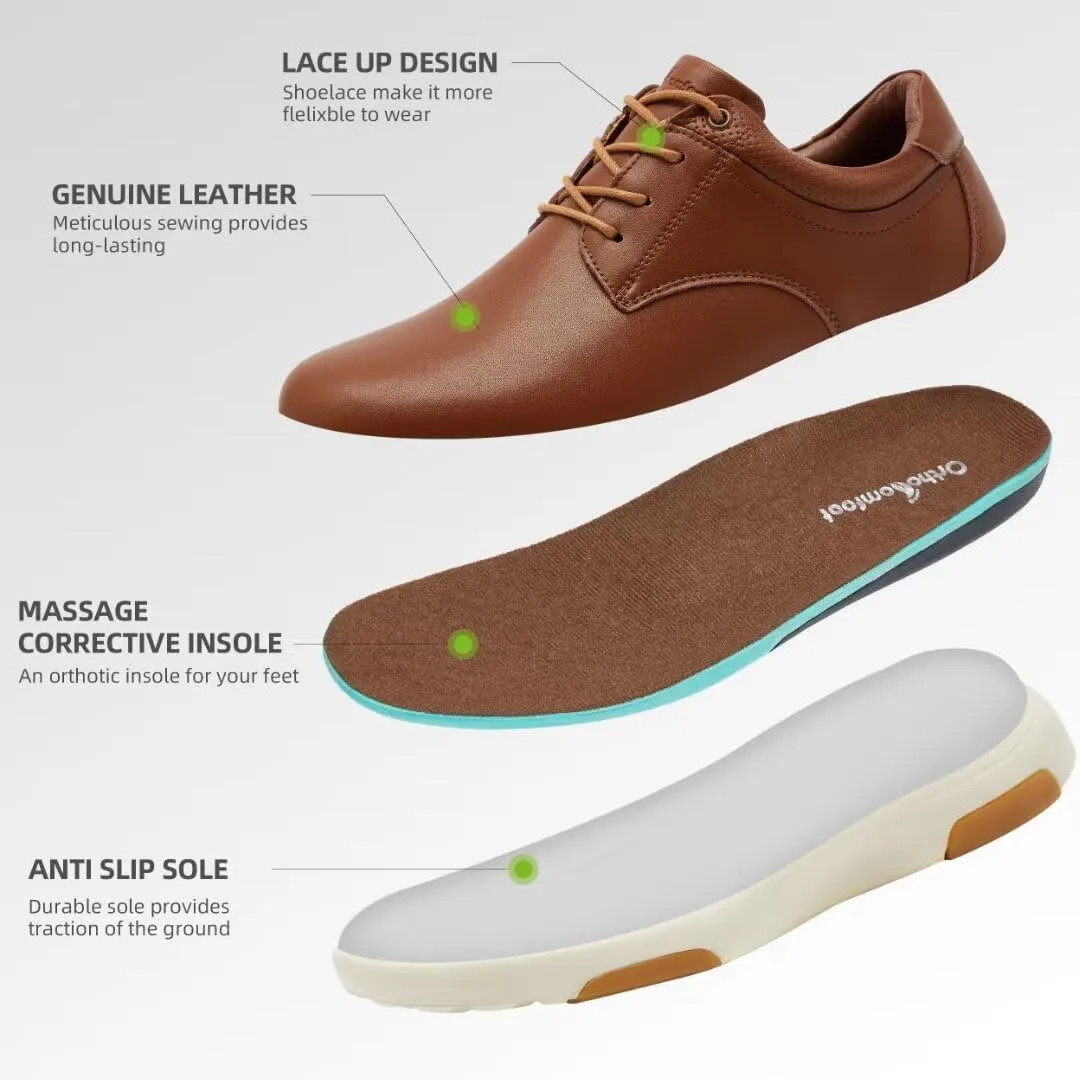 OrthoComfoot Men's Orthopedic Leather Dress Walking Shoes: Comfortable Orthotic Fashion Sneakers with Arch Support, Casual Plantar Fasciitis Business Work Oxfords for Foot and Heel Pain Relief