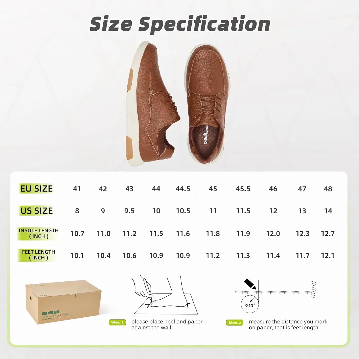 OrthoComfoot Men's Orthopedic Leather Dress Walking Shoes: Comfortable Plantar Fasciitis Fashion Sneakers with Arch Support, Casual Flat Feet Business Work Shoes for Foot and Heel Pain Relief