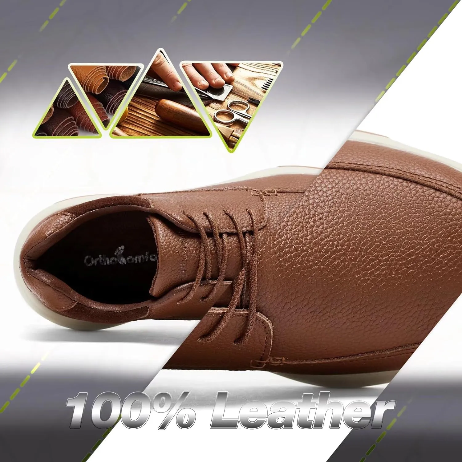 OrthoComfoot Men's Orthopedic Leather Dress Walking Shoes: Comfortable Plantar Fasciitis Fashion Sneakers with Arch Support, Casual Flat Feet Business Work Shoes for Foot and Heel Pain Relief