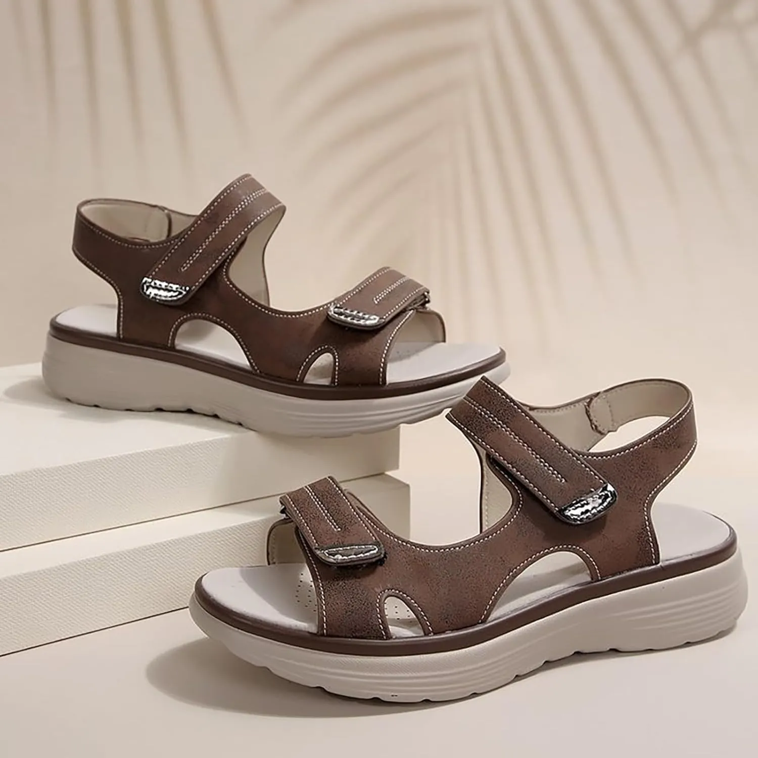 Orthopedic Wide Sandals for Women 2025,Strappy Arch Support Flat Wedge Sandals Walking Shoes Women Open Toe & Ankle Strap Comfortable Platform Slip-On Shoes for Summer Beach