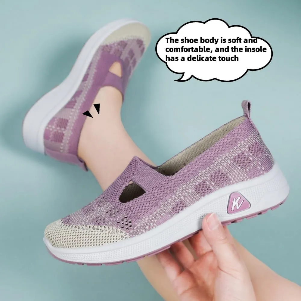 Orthowalkway Womens Shoes,Outdoor Breathable and Comfortable Slip-On Orthopedic Walking Shoes, Soft Knitted Casual Flat Sneakers.