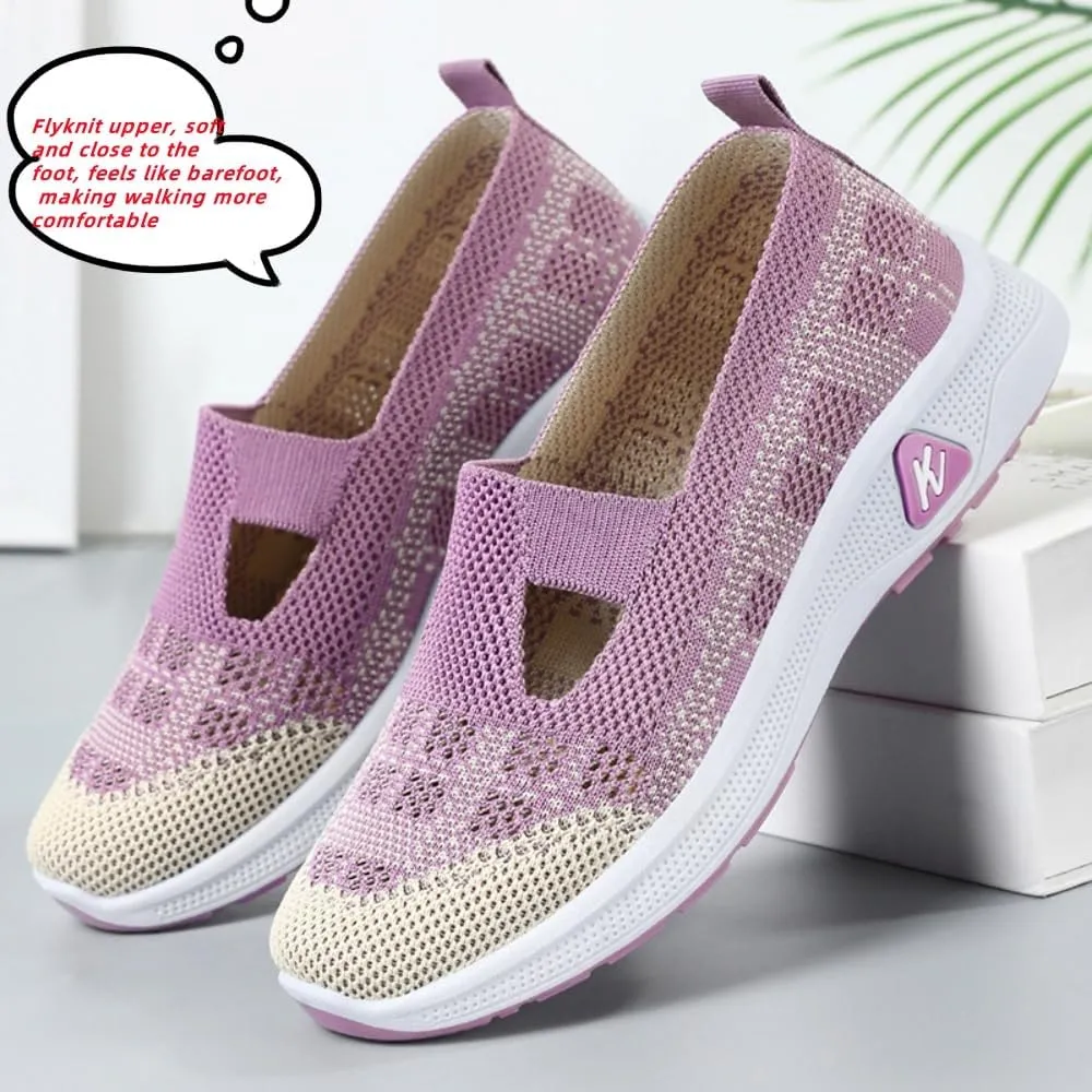 Orthowalkway Womens Shoes,Outdoor Breathable and Comfortable Slip-On Orthopedic Walking Shoes, Soft Knitted Casual Flat Sneakers.