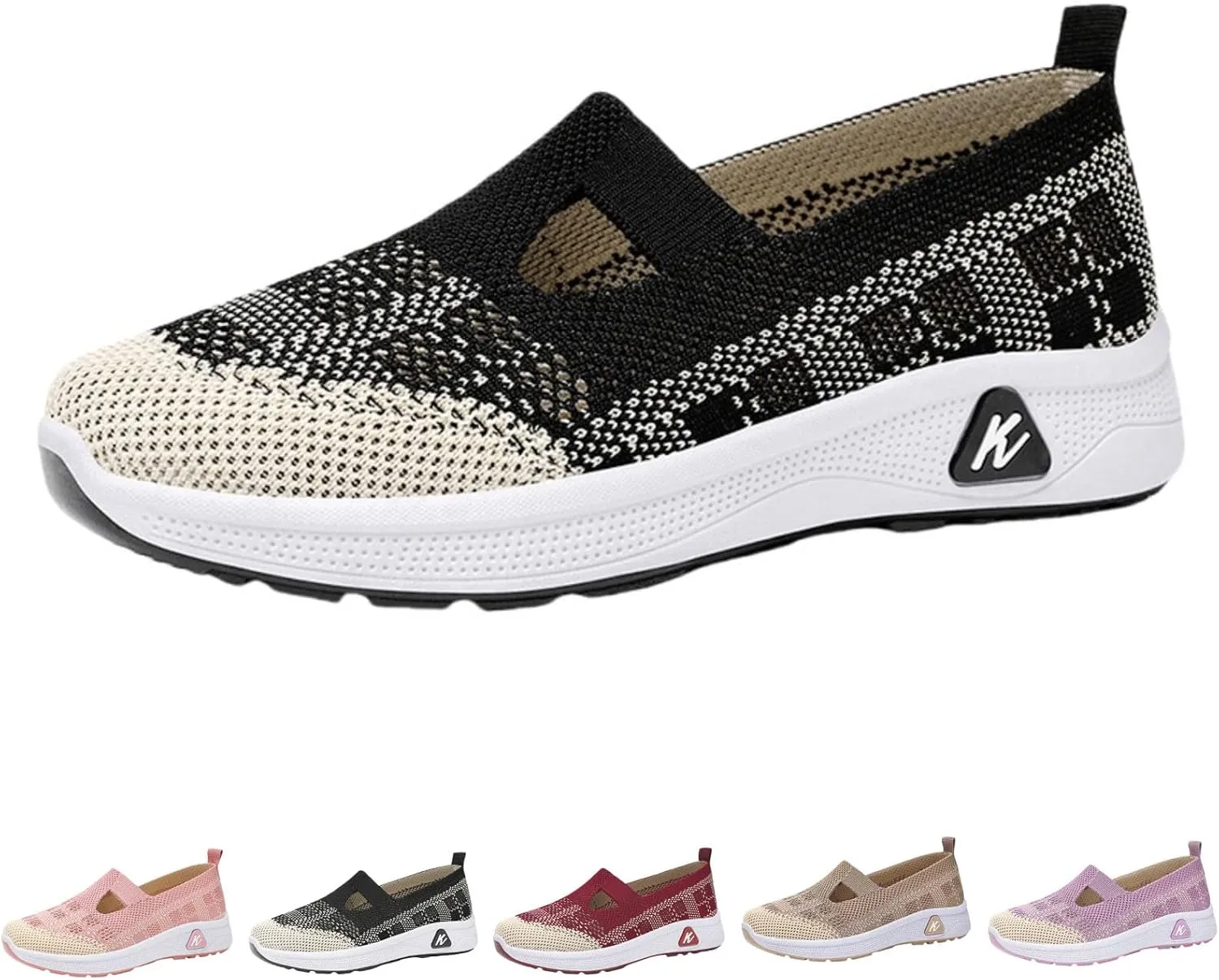 Orthowalkway Womens Shoes,Outdoor Breathable and Comfortable Slip-On Orthopedic Walking Shoes, Soft Knitted Casual Flat Sneakers.