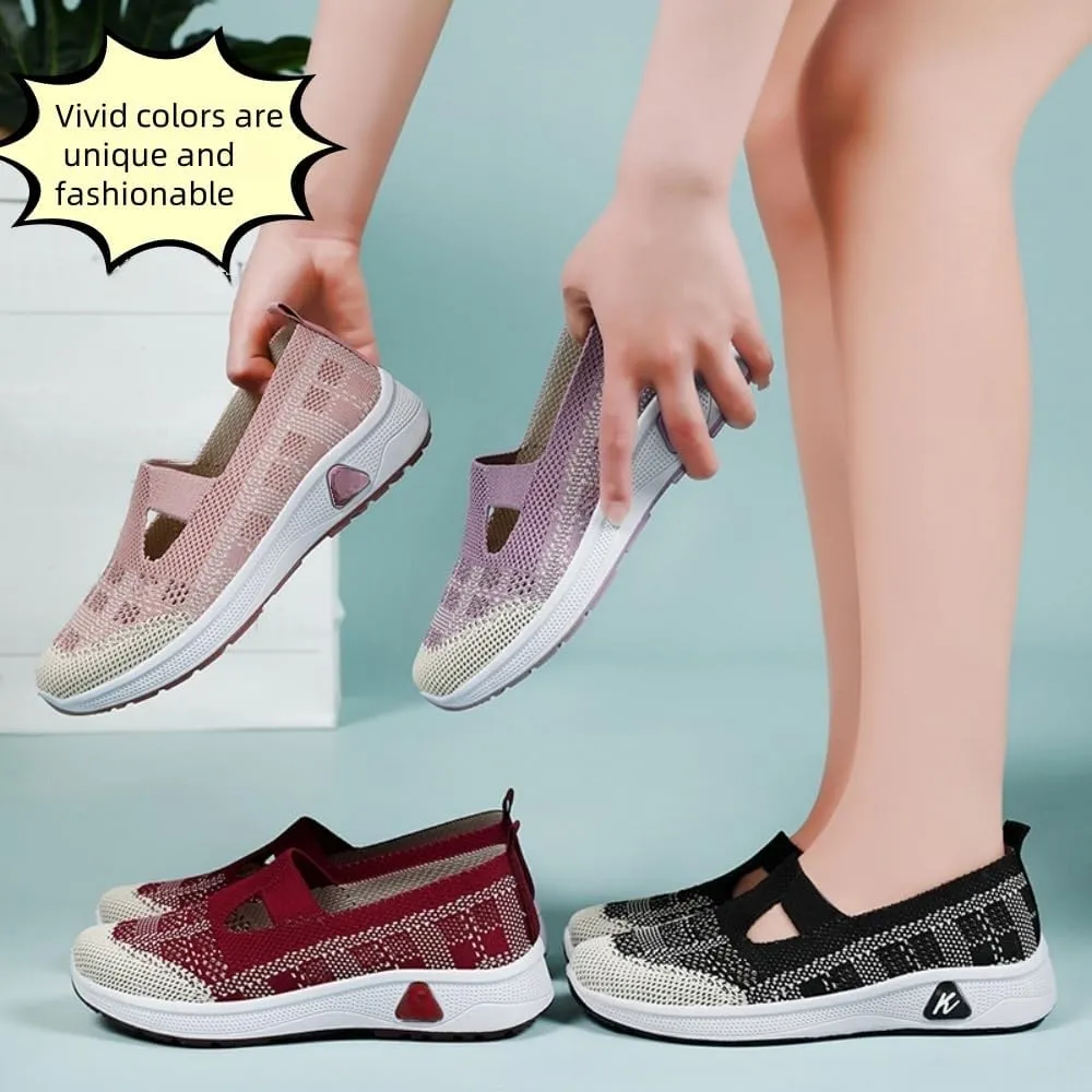 Orthowalkway Womens Shoes,Outdoor Breathable and Comfortable Slip-On Orthopedic Walking Shoes, Soft Knitted Casual Flat Sneakers.
