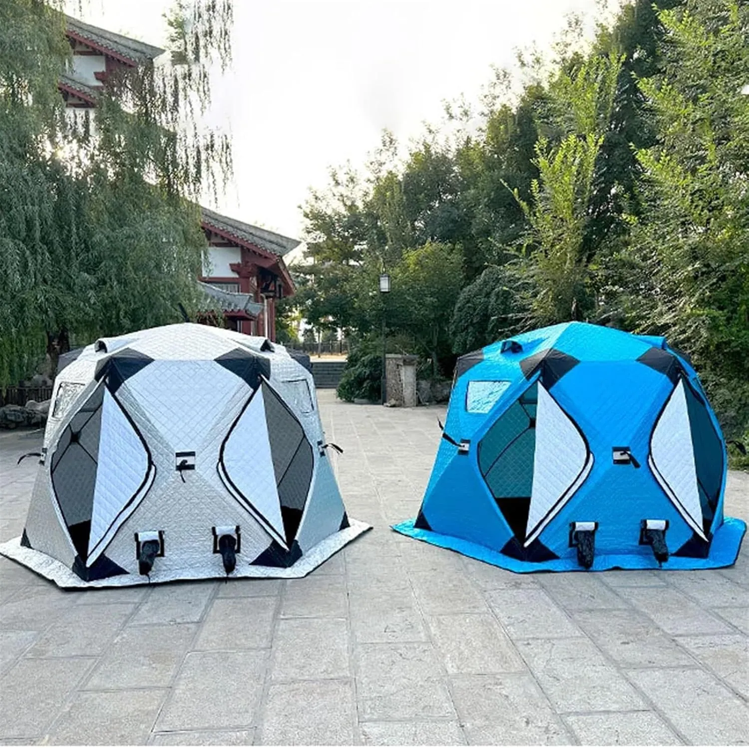 Outdoor Camping Ice Fishing Tent Insulated Quick Set Up Winter Fishing Tent Compatible with 5-8 People Camping Hiking Fishing Sport Events (Silver s)