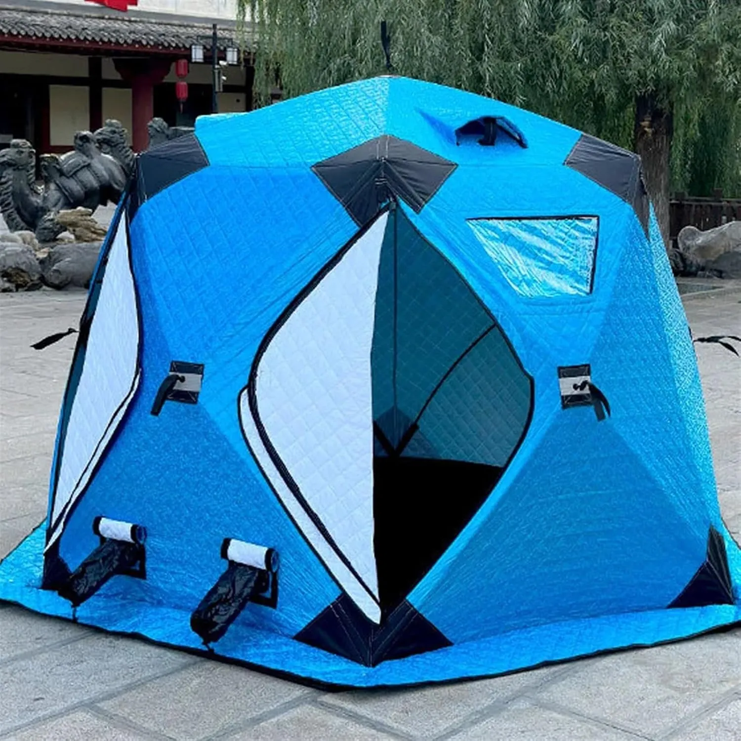 Outdoor Camping Ice Fishing Tent Insulated Quick Set Up Winter Fishing Tent Compatible with 5-8 People Camping Hiking Fishing Sport Events (Silver s)