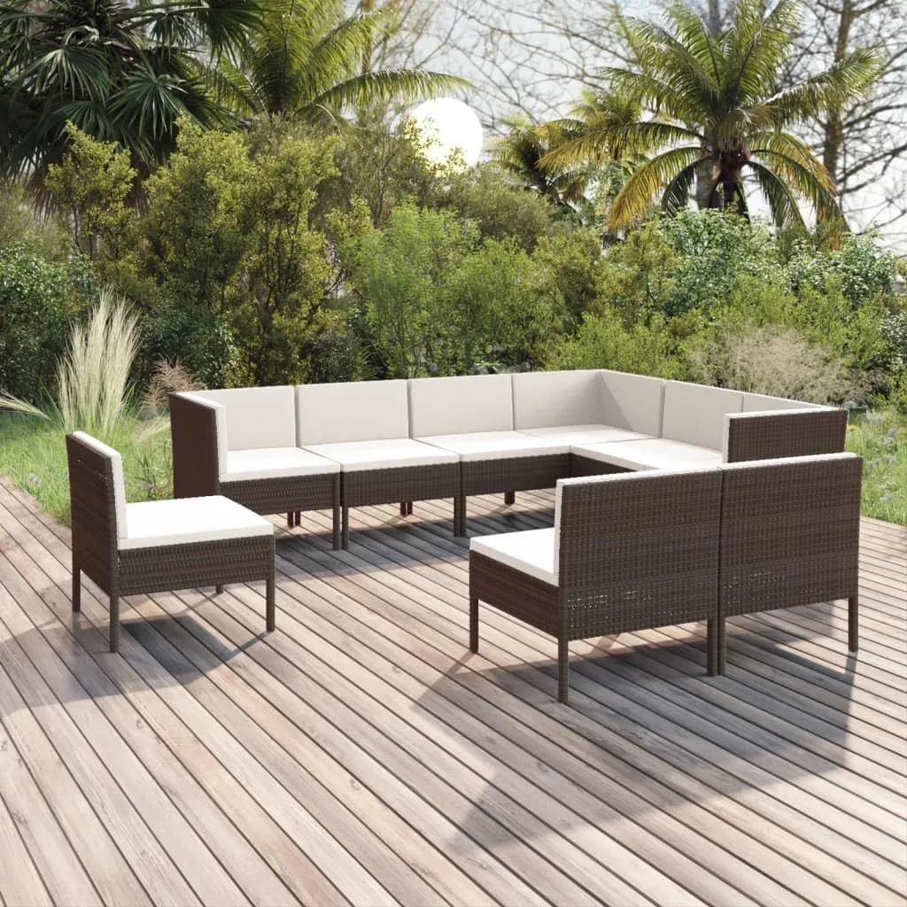 Outdoor Patio Furniture,9 Piece Patio Lounge Set with Cushions Poly Rattan BrownDesigned for Camping, Resting, Outdoors.