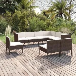 Outdoor Patio Furniture,9 Piece Patio Lounge Set with Cushions Poly Rattan BrownDesigned for Camping, Resting, Outdoors.