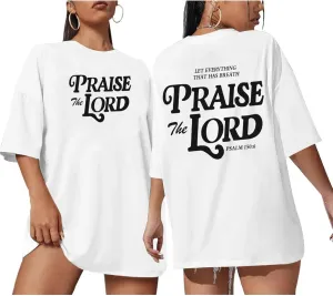 Oversized Christian Shirts for Women Praise The Lord T-Shirt Religious Bible Verse Tshirt God Jesus Shirt Graphic Tee