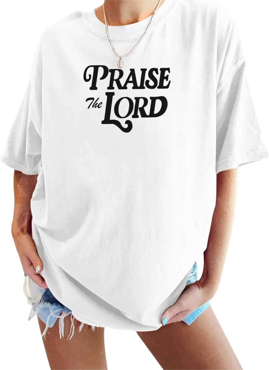 Oversized Christian Shirts for Women Praise The Lord T-Shirt Religious Bible Verse Tshirt God Jesus Shirt Graphic Tee