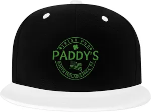 Paddy's Irish Pub Color-Block Flat Brim Snapback Cap for Men & Women, Adjustable Hip-Hop Hat White
