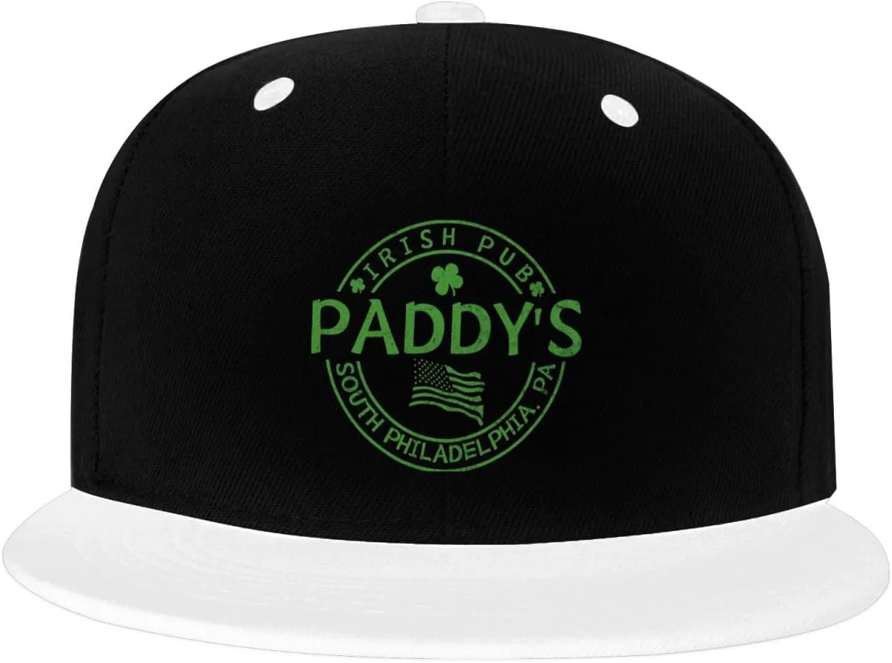 Paddy's Irish Pub Color-Block Flat Brim Snapback Cap for Men & Women, Adjustable Hip-Hop Hat White