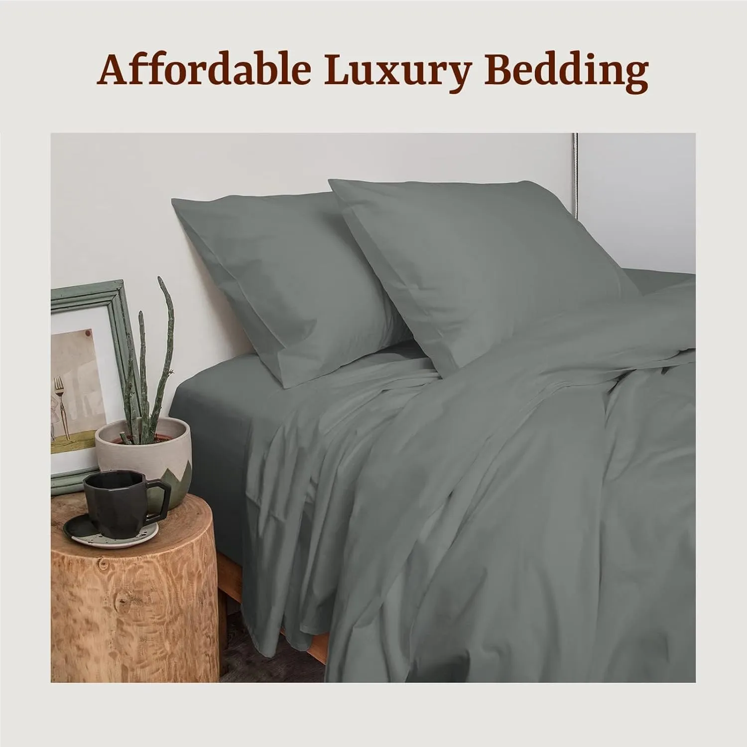 Peru Pima, King Size Bed Sheets Set, 4 Piece Bedding, 285 Thread Count, Breathable & Cooling Sheets, Percale, 100% Peruvian Pima Cotton, Shadow Grey Solid Color