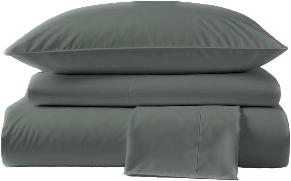 Peru Pima, King Size Bed Sheets Set, 4 Piece Bedding, 285 Thread Count, Breathable & Cooling Sheets, Percale, 100% Peruvian Pima Cotton, Shadow Grey Solid Color