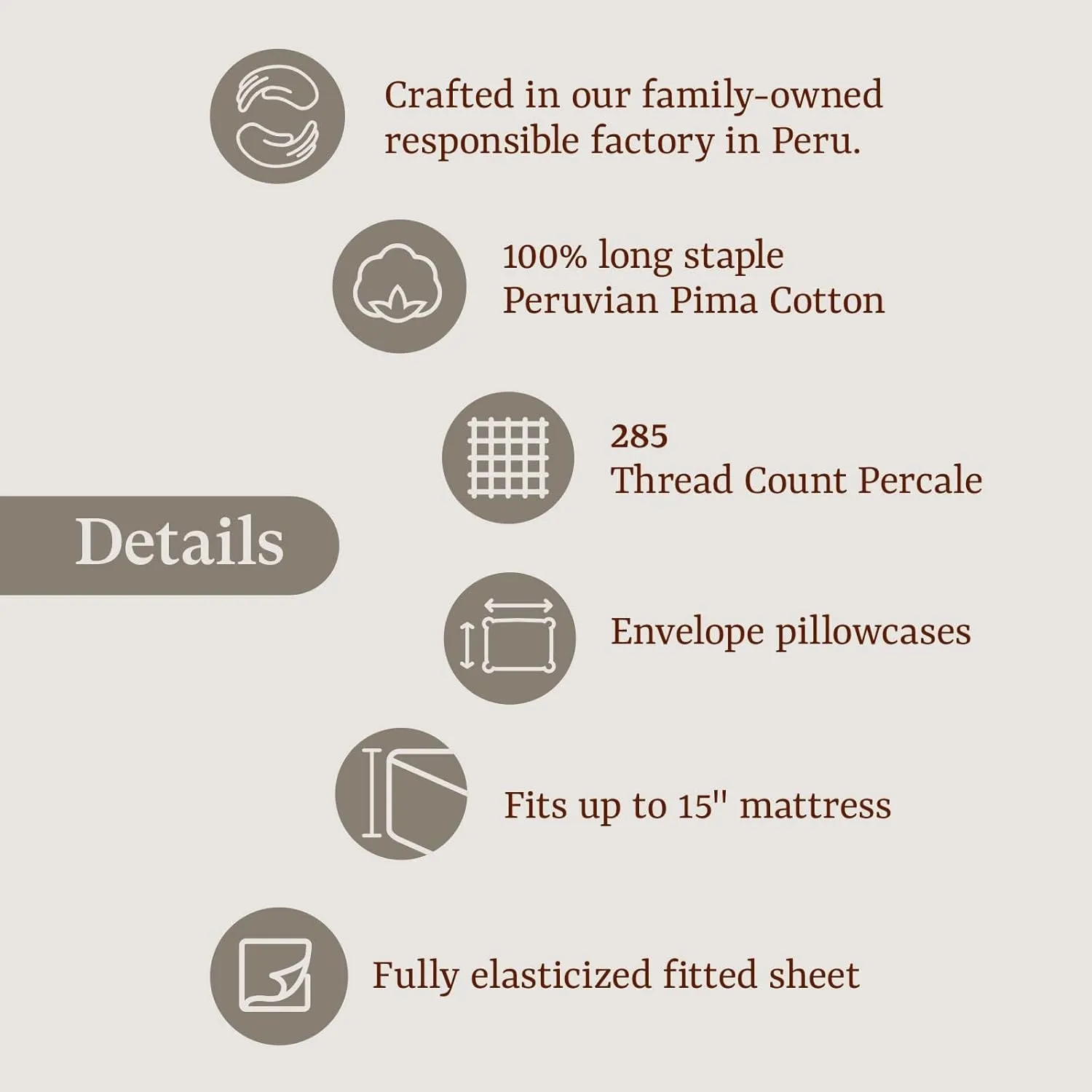 Peru Pima, King Size Bed Sheets Set, 4 Piece Bedding, 285 Thread Count, Breathable & Cooling Sheets, Percale, 100% Peruvian Pima Cotton, Shadow Grey Solid Color