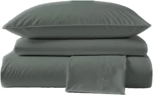 Peru Pima, King Size Bed Sheets Set, 4 Piece Bedding, 285 Thread Count, Breathable & Cooling Sheets, Percale, 100% Peruvian Pima Cotton, Shadow Grey Solid Color