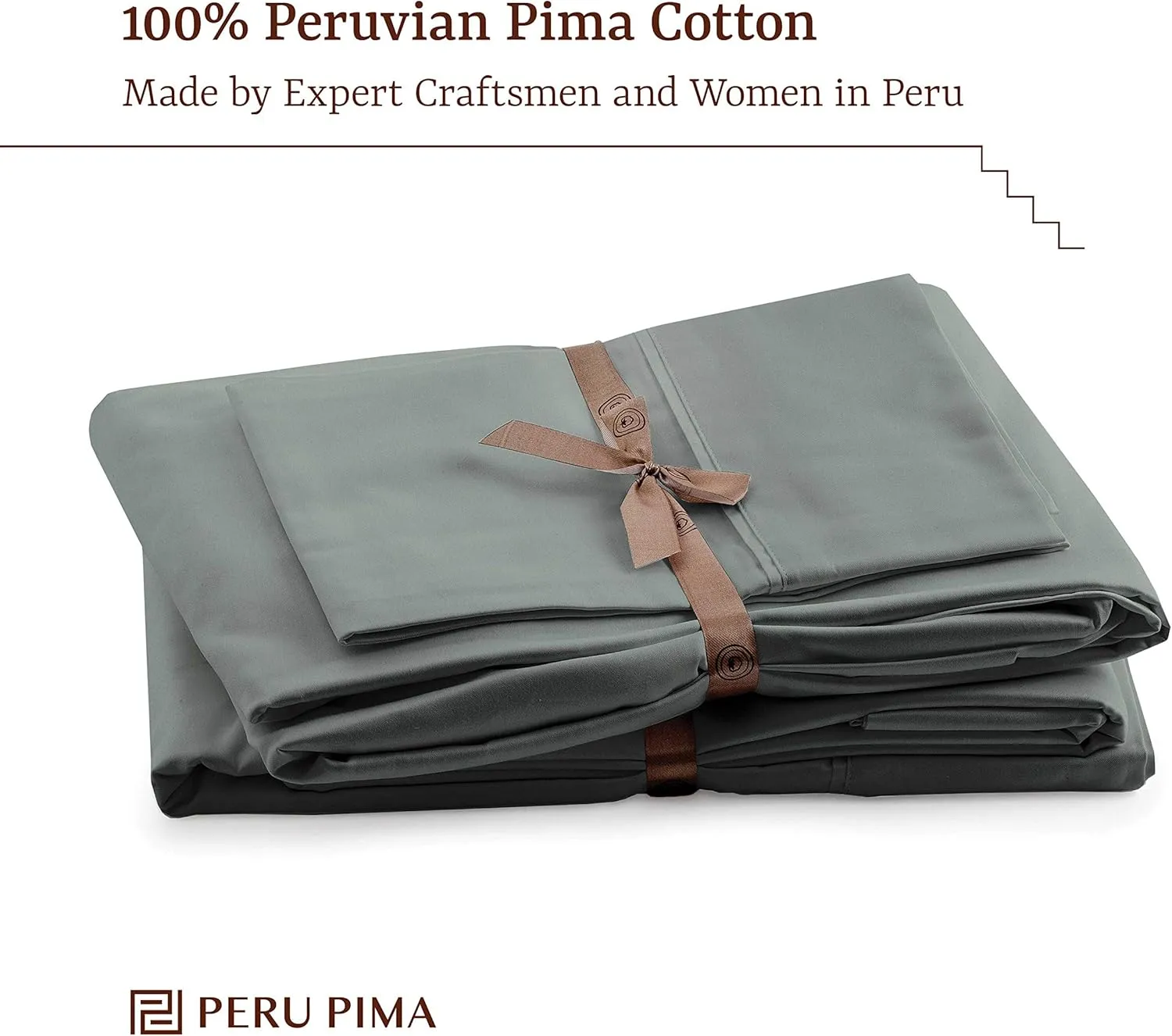 Peru Pima, King Size Bed Sheets Set, 4 Piece Bedding, 285 Thread Count, Breathable & Cooling Sheets, Percale, 100% Peruvian Pima Cotton, Shadow Grey Solid Color