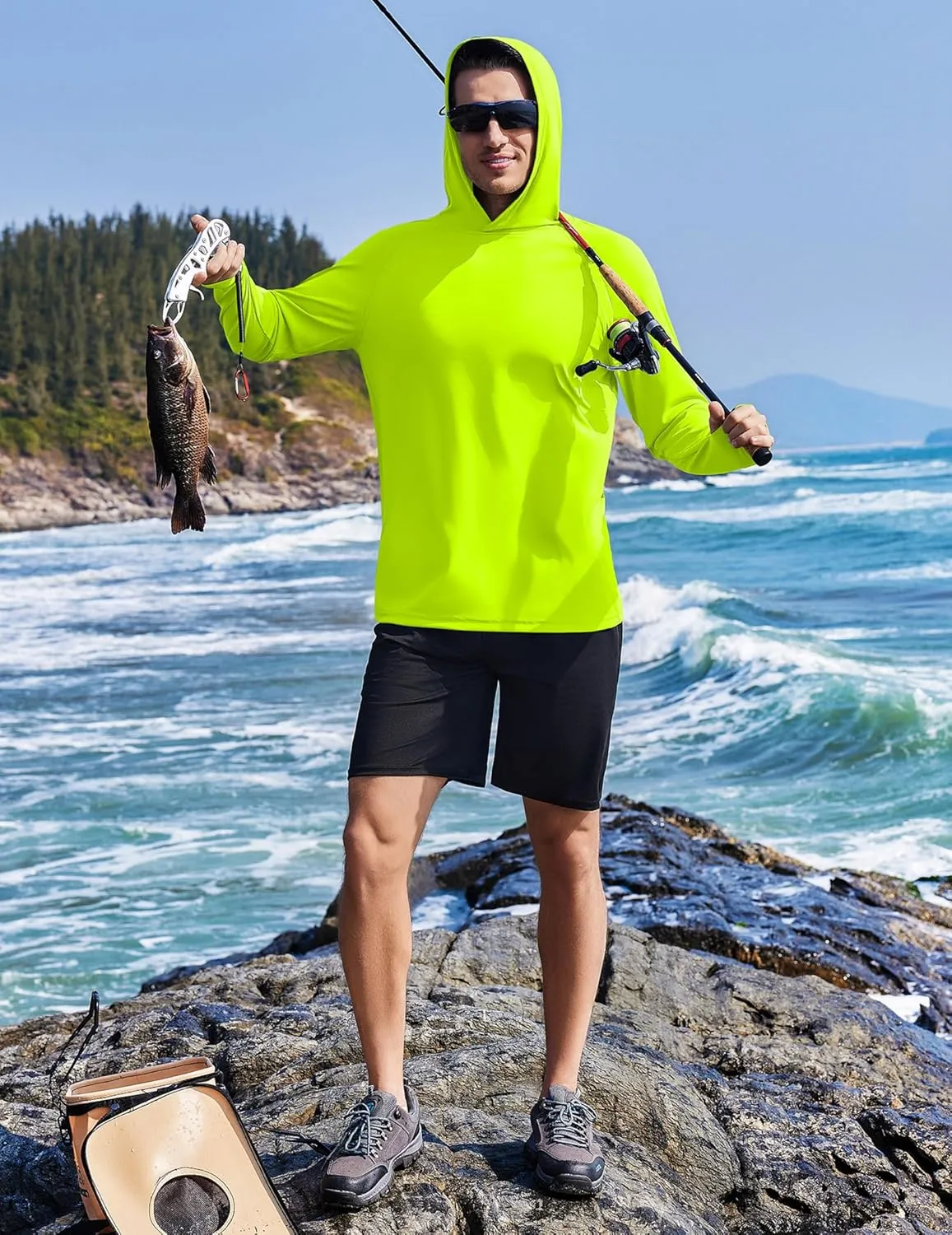 PINSPARK Men's UPF 50  Long Sleeve Rash Guard - Sun Protection Hoodie UV SPF Fishing Shirt for Athletic Running Swim Hiking
