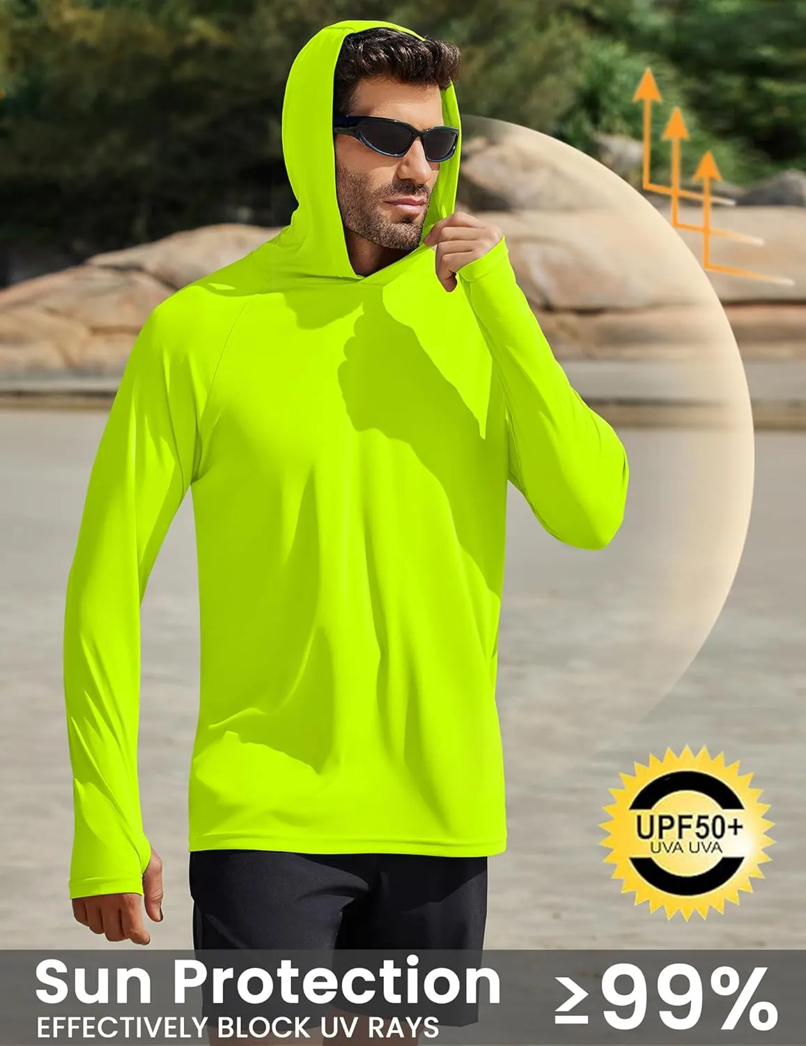 PINSPARK Men's UPF 50  Long Sleeve Rash Guard - Sun Protection Hoodie UV SPF Fishing Shirt for Athletic Running Swim Hiking