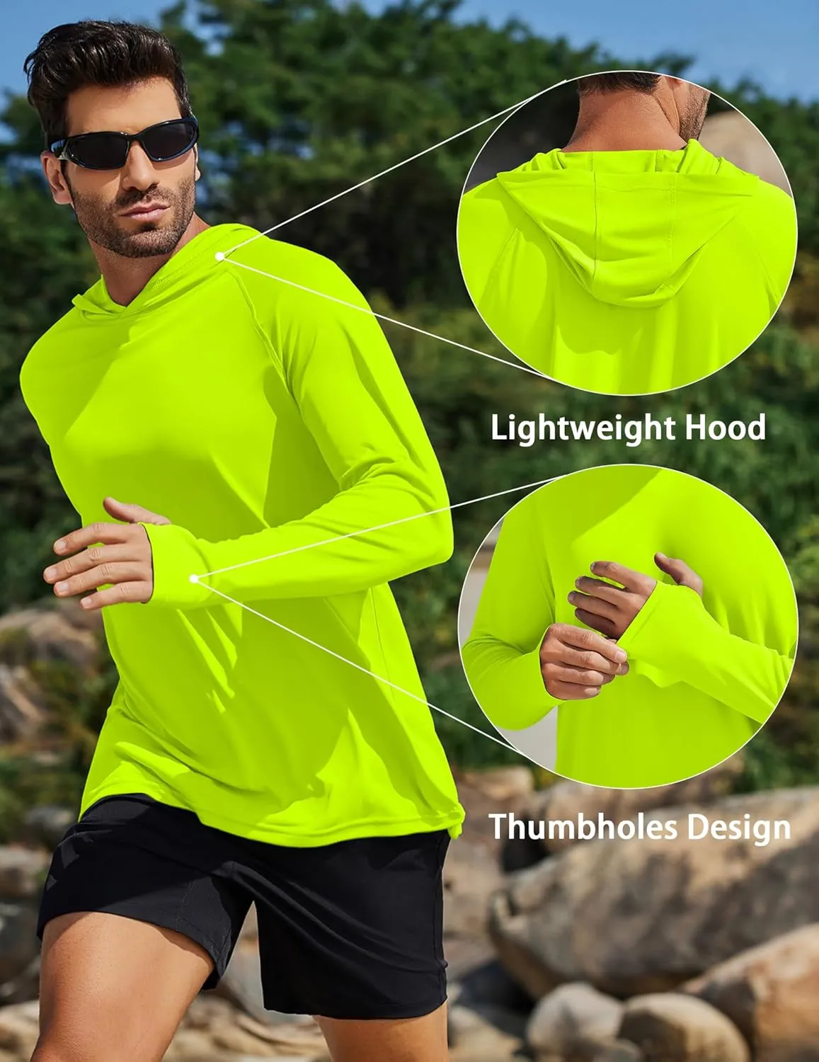 PINSPARK Men's UPF 50  Long Sleeve Rash Guard - Sun Protection Hoodie UV SPF Fishing Shirt for Athletic Running Swim Hiking