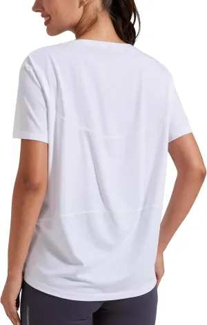 Pioneer Camp Women's Bamboo Viscore Short Sleeve Shirt Neck Loose Fit Workout T-Shirt Gym Athletic Casual Tops