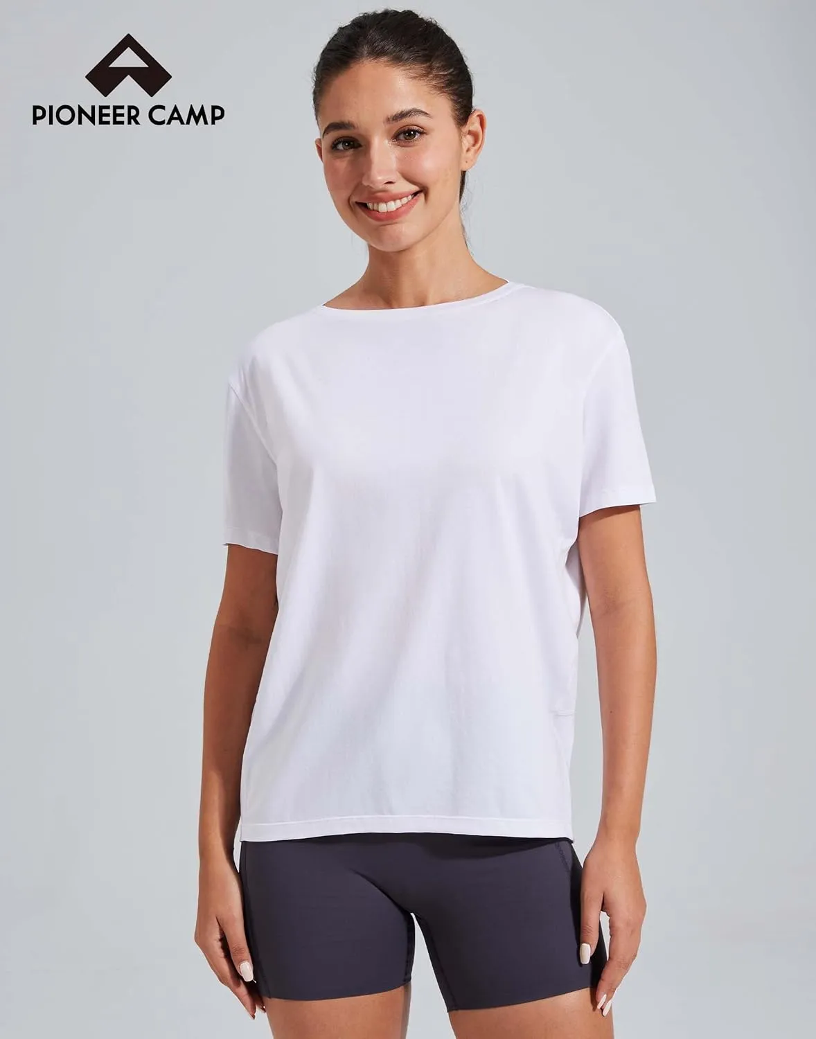 Pioneer Camp Women's Bamboo Viscore Short Sleeve Shirt Neck Loose Fit Workout T-Shirt Gym Athletic Casual Tops