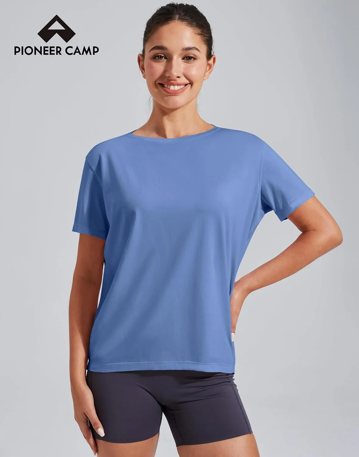 Pioneer Camp Women's Bamboo Viscore Short Sleeve Shirt Neck Loose Fit Workout T-Shirt Gym Athletic Casual Tops