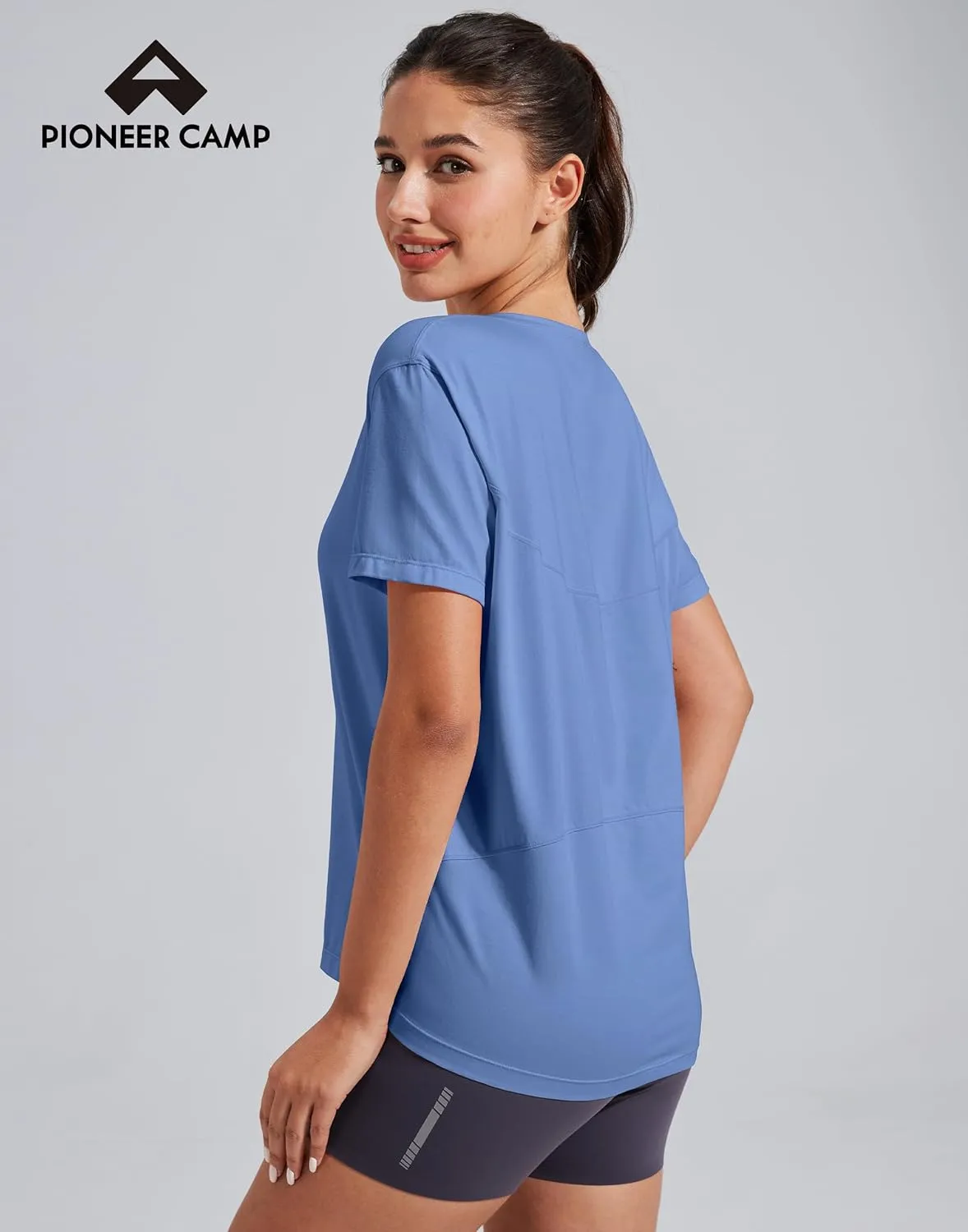 Pioneer Camp Women's Bamboo Viscore Short Sleeve Shirt Neck Loose Fit Workout T-Shirt Gym Athletic Casual Tops