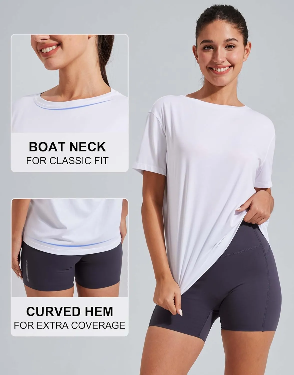 Pioneer Camp Women's Bamboo Viscore Short Sleeve Shirt Neck Loose Fit Workout T-Shirt Gym Athletic Casual Tops