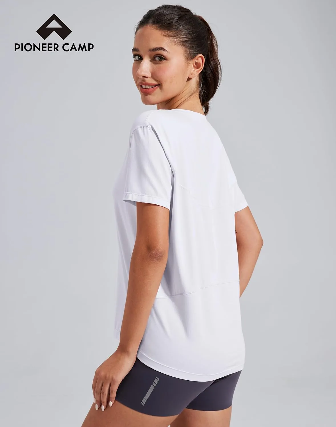 Pioneer Camp Women's Bamboo Viscore Short Sleeve Shirt Neck Loose Fit Workout T-Shirt Gym Athletic Casual Tops