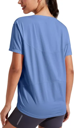 Pioneer Camp Women's Bamboo Viscore Short Sleeve Shirt Neck Loose Fit Workout T-Shirt Gym Athletic Casual Tops