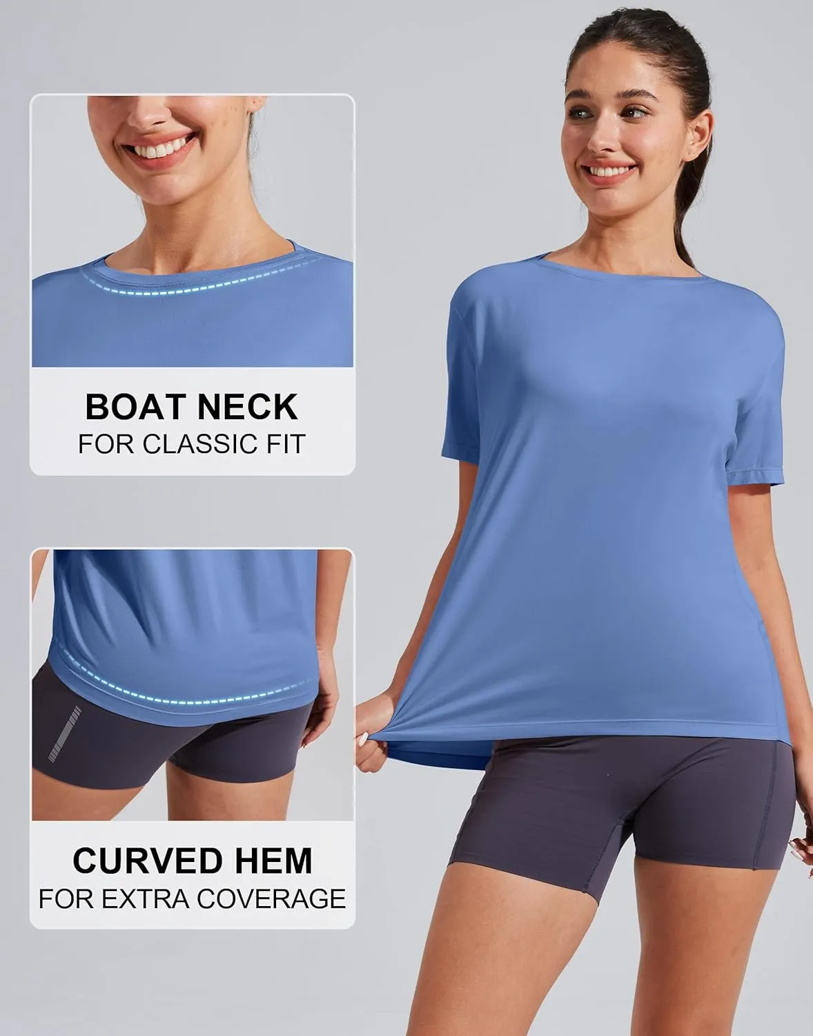 Pioneer Camp Women's Bamboo Viscore Short Sleeve Shirt Neck Loose Fit Workout T-Shirt Gym Athletic Casual Tops