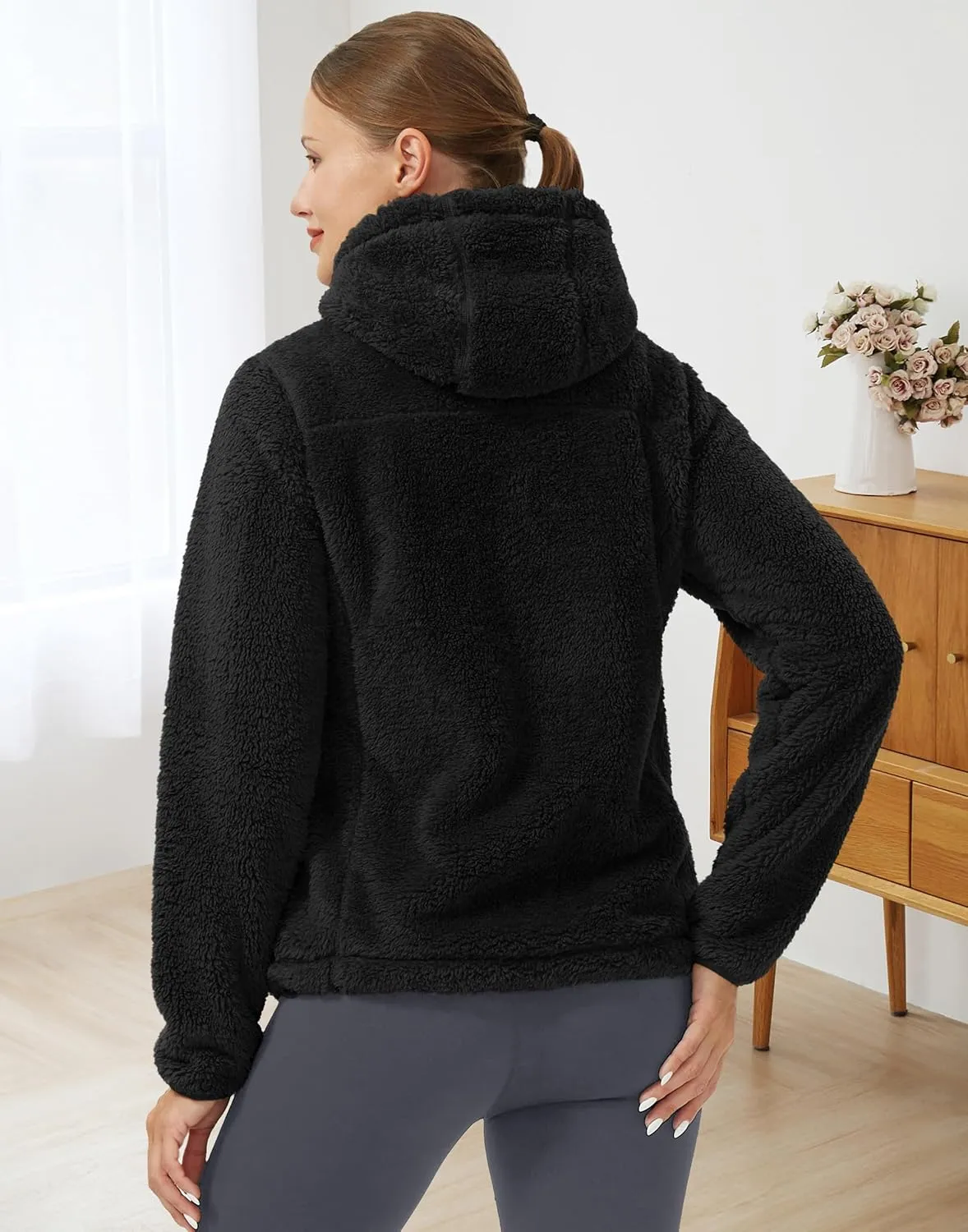 Pioneer Camp Women's Fuzzy Fleece Jacket Full Zip Up Lightweight Warm Soft Fleece Coat with hood for Spring Fall Winter