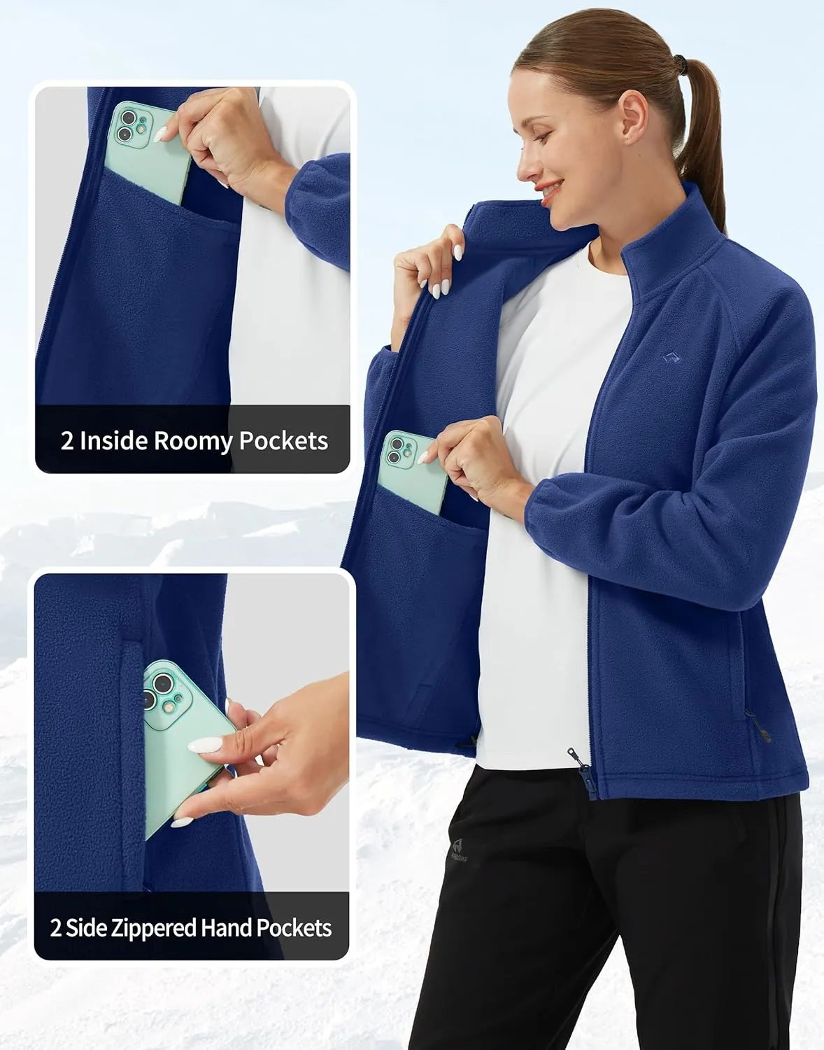 Pioneer Camp Women's Lightweight Fleece Jacket Full Zip Polar Soft Warm Winter Coat Antistatic Outwear with Zipper Pockets