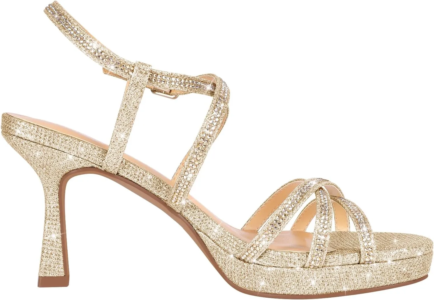 PIZZ ANNU Women's Stellora Platform High Heels Block Chunky Strappy Sparkly Rhinestone Open Toe Ankle Strap Dress Pump Sandals Shoes for Party Wedding