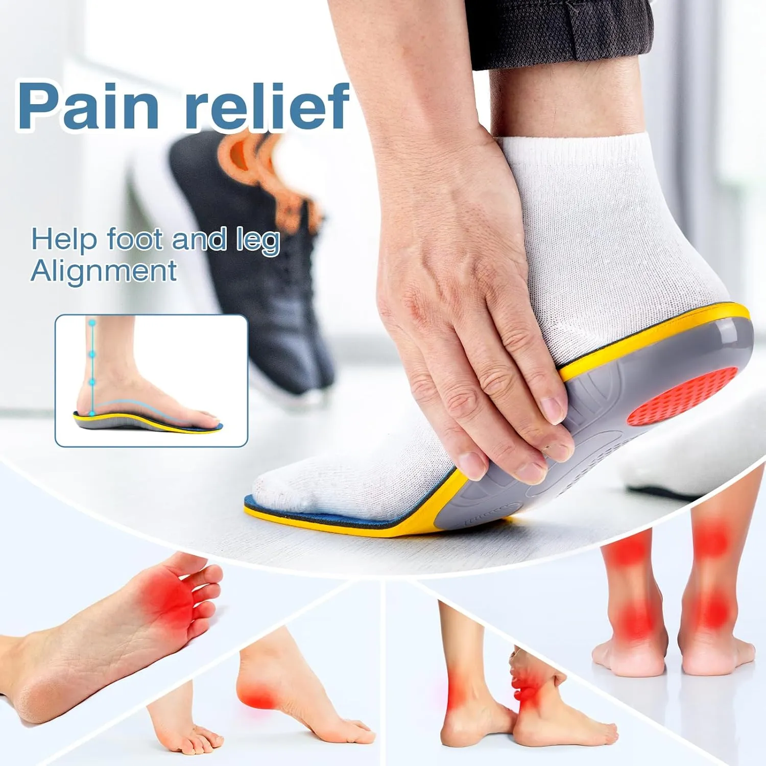 Plantar Fasciitis Insoles Arch Support Inserts Orthotics for Flat Feet Arch Pain Pronation for Work Boot Shoe for Men Women (Men 8-8 1/2 | Women 10-10 1/2-(270mm))