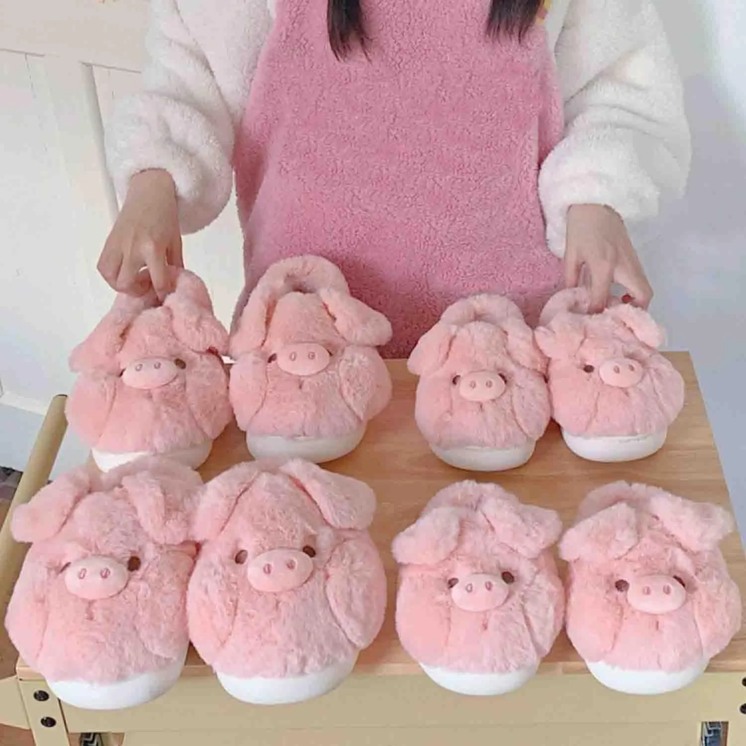 Plush Pink Pig Slippers Novelty Animal Cute Soft House Shoes Fluffy Warm Slippers Cartoon Gifts for Birthday Christmas