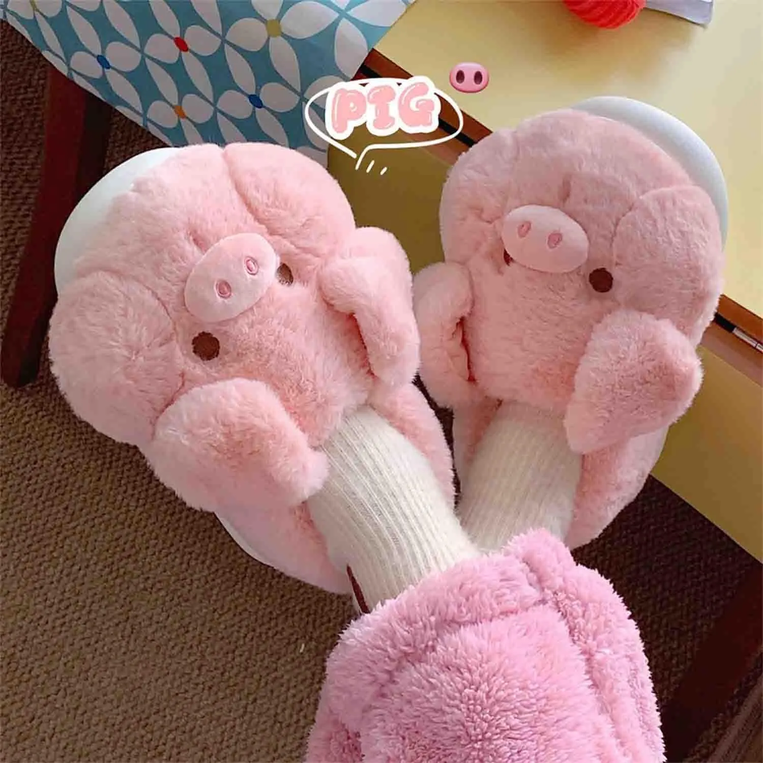 Plush Pink Pig Slippers Novelty Animal Cute Soft House Shoes Fluffy Warm Slippers Cartoon Gifts for Birthday Christmas