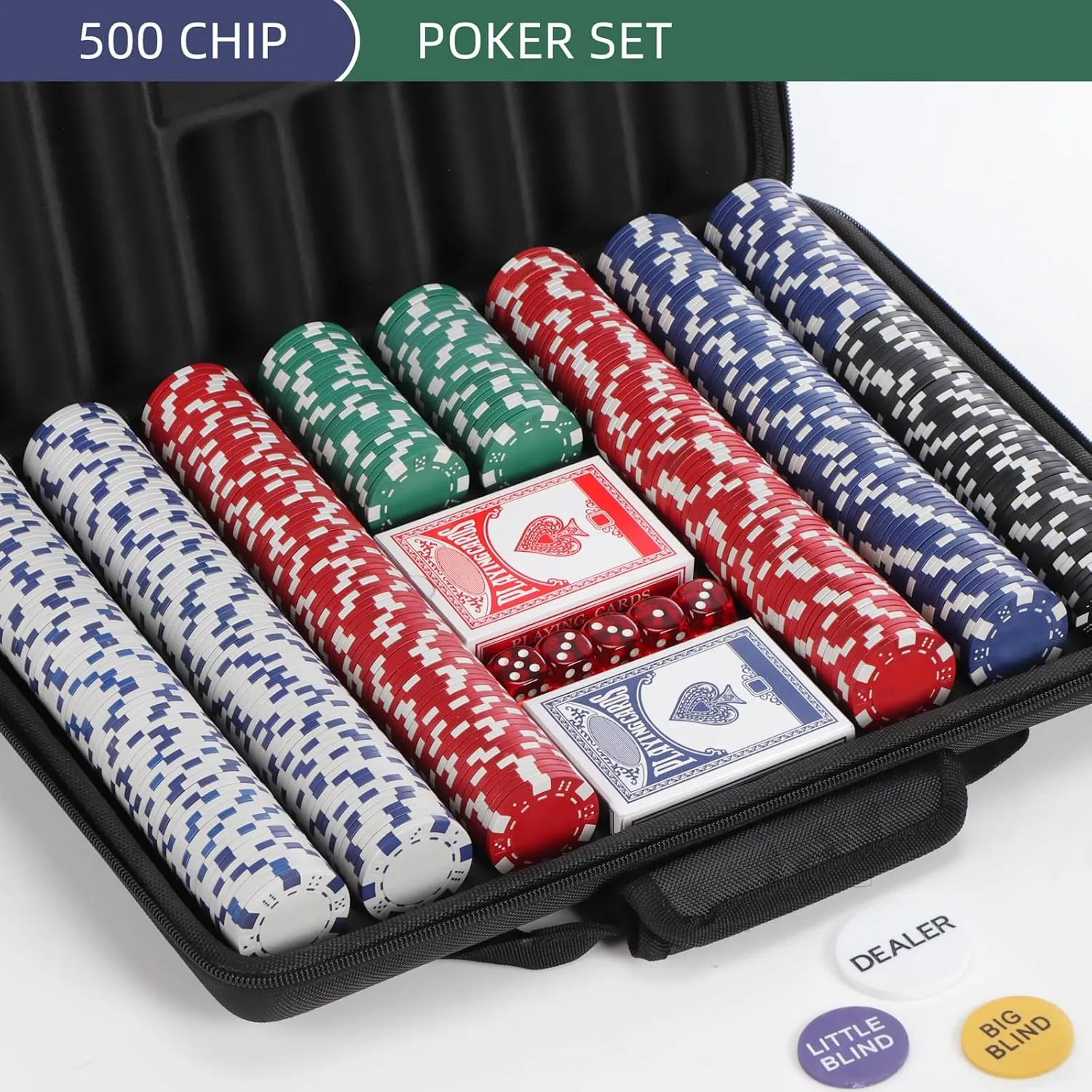 Poker Chips Set,500 Pcs Poker Chips for Texas Holdem,Blackjack,with High-Strength Oxford Cloth Handbag