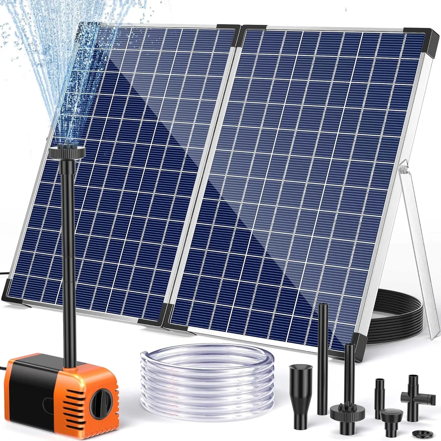 POPOSOAP Solar Fountain Pump Outdoor, 35W Solar Powered Water Pond Pump with 480GPH Adjustable Flow Rate for Garden Pond Fish Waterfall Hydroponics Pool