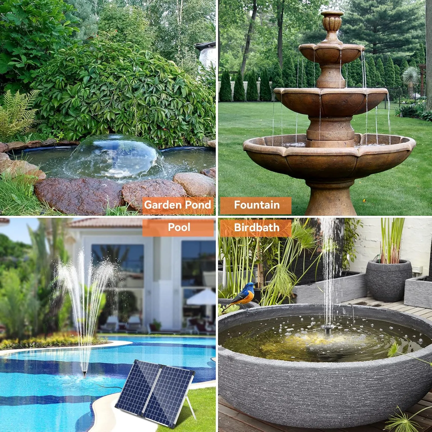 POPOSOAP Solar Fountain Pump Outdoor, 35W Solar Powered Water Pond Pump with 480GPH Adjustable Flow Rate for Garden Pond Fish Waterfall Hydroponics Pool