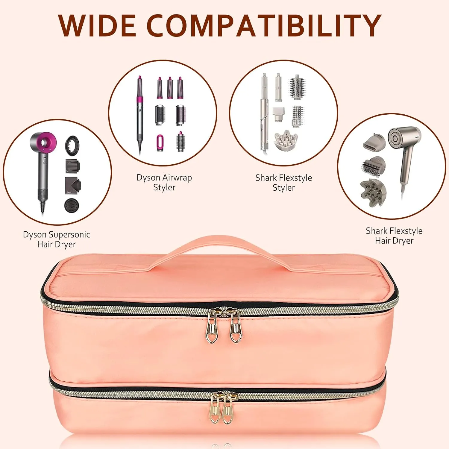 Portable Waterproof Travel Carrying Case for Shark Flexstyle Styler/Hair Dryer, Double Layer Storage Bag for Dyson Airwrap and Hair Styler Attachments, Bag Only (Caral)